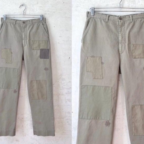 Vintage 50’s 60’s Army Military Issue Twill Patched Repaired Khakis Chinos Trousers Pants sz 29” Waist 29” Inseam Sm Md