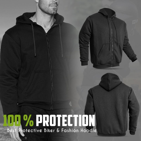 Motorbike Protective Kevlar Lined Motorcycle Hoodie jacket with CE Armor Black Zip up Riding Hoodie for Men's