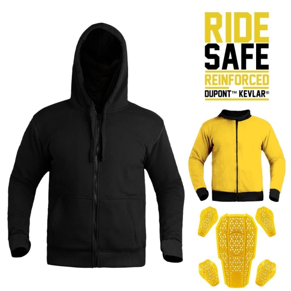 Mens Kevlar Lined Motorcycle Hoodie Protective Biker Hoodie with Level 2 Armor Riding Gear for Safety and Comfort
