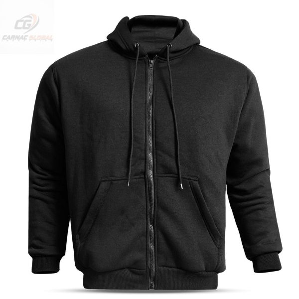 Men's CE Armor Motorcycle Hoodie Jacket – Aramid Lined Protective Riding Gear – Black Zip-Up Biker Hoodie for Safety & Style