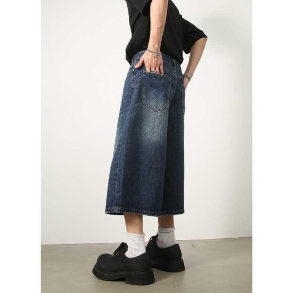 New style American hip-hop street over-knee denim shorts for men and women