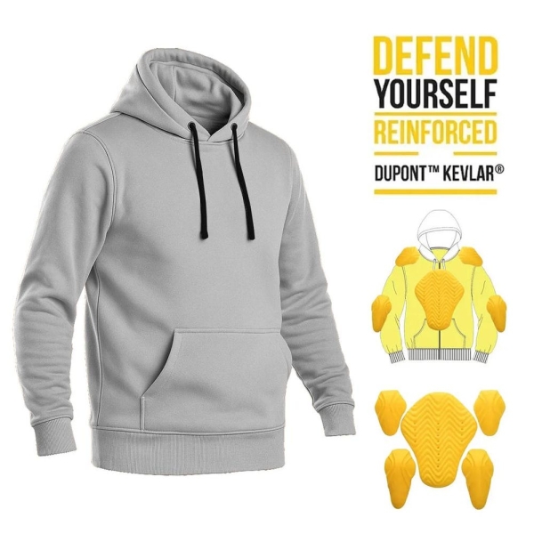 White Kevlar Motorcycle Hoodie | Armored Biker Sweatshirt with CE Protection | Men’s Riding Safety Gear