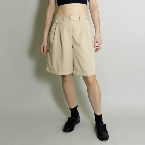 Vintage RALPH LAUREN Pleated Chino Shorts | Khaki | 29W | Bermuda | Cotton Blend | Designer | High Waisted | Tan | Short