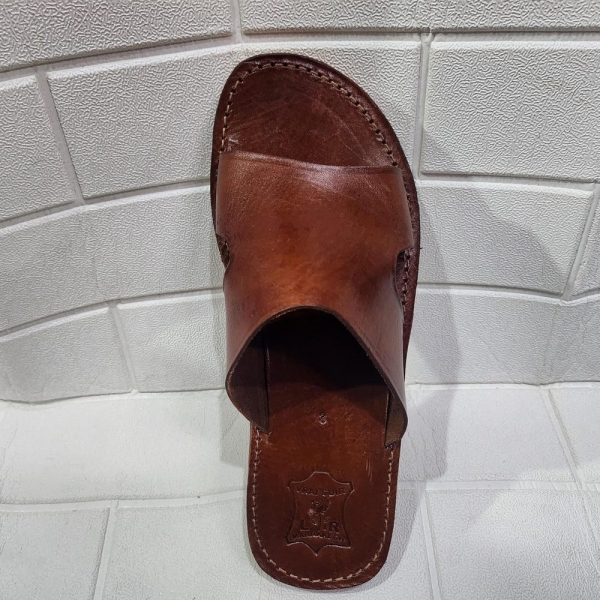 Handmade Moroccan Leather Sandals for Men – Traditional Brown Slides | Artisan Open Toe Slip-On Slippers | Flat Rustic Shoes for Comfort
