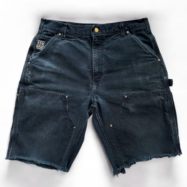 Vintage Carhartt Double Knee Black Faded Washed Distressed Denim Shorts Made In USA Y2K 90s Carpenter Baggy Work Workwear Streetwear Rare