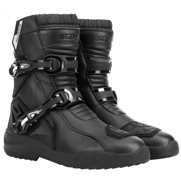 Men's Waterproof Motorcycle Boots | Heavy Duty Leather Riding Shoes | Reinforced Biker Boots with Buckles | Anti-Slip Protective Footwear