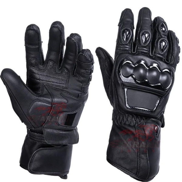 2025 Jet Black Plain Motorcycle Racing Gloves Leather Motorbike Gloves with Knuckle Protection Biker Riding Gloves
