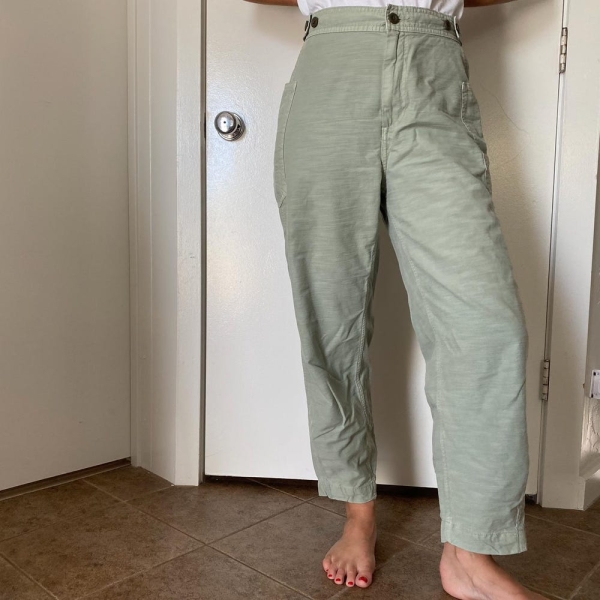 High rise pale green khakis