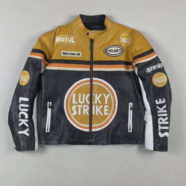 Handmade Lucky Strike Racing Leather Jacket, Classic Biker Gear, High-Quality Leather Jacket, Stylish & Durable Protective Gear