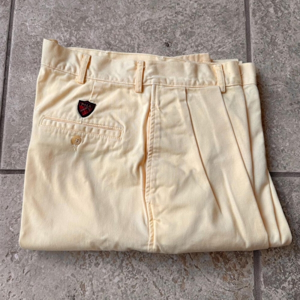 Vintage POLO RALPH LAUREN Yellow Cotton Twill Pleated Chinos | 32 x 34 | Made in Usa Ivy League Trad