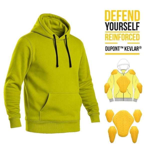 Yellow Kevlar Pullover Hoodie Motorcycle Riding Gear with Hidden Protection