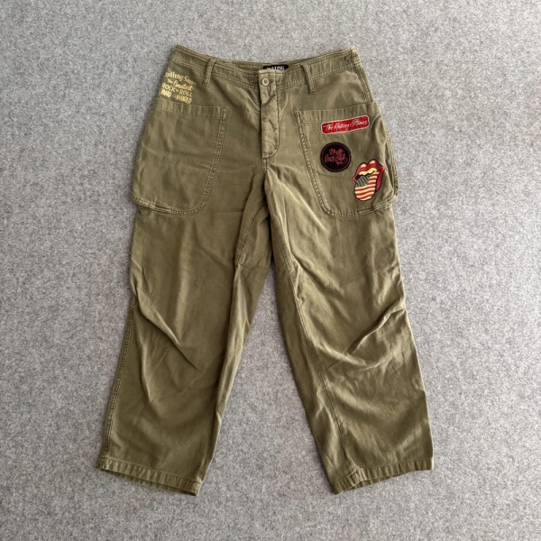 Rolling Stones x Lucky Brand Green Fatigue Military Army High Waist Olive Drab Pants Sz 6 // 29 Waist