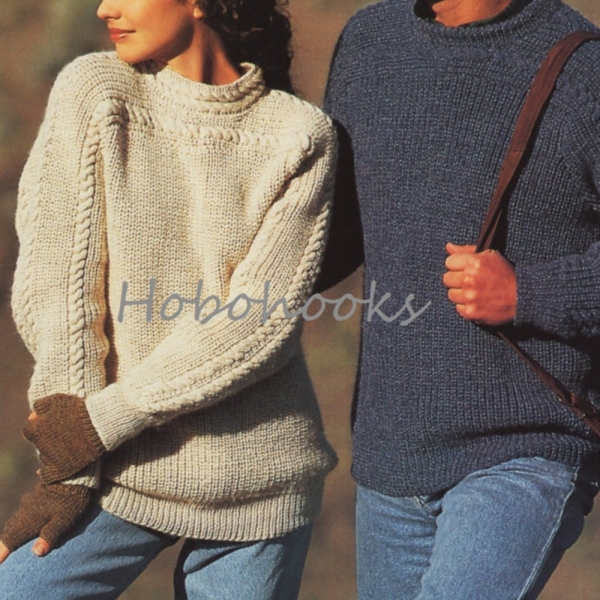 womens mens sweater knitting pattern pdf ladies crew neck jumper patterned 28-44 inch DK light worsted 8ply PDF instant download